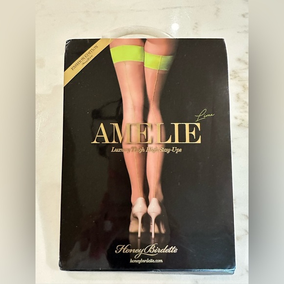 Honey Birdette Lottie 4 piece Set Bra 32DD, Thong & Garter XS, S Lime Stocking - Picture 7 of 7